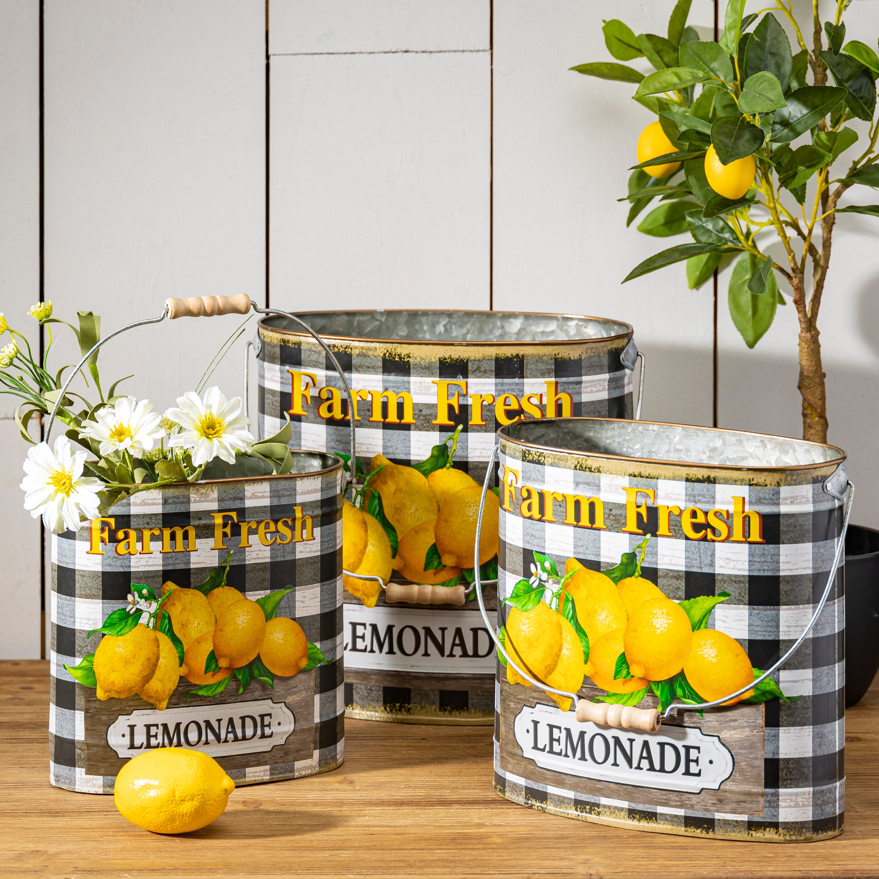 Nesting Metal Farmhouse Style Lemon Buckets